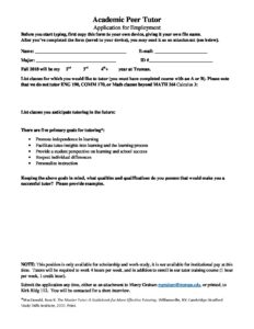 Application Form for Tutor 2018