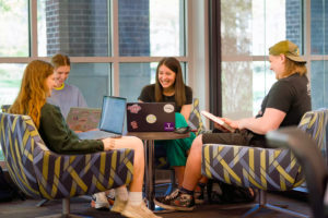 Four student studying together