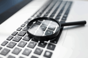 Eyeglass on computer keyboard