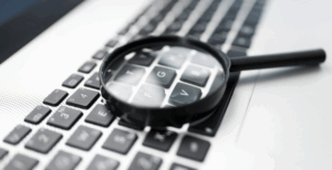 Eyeglass on computer keyboard