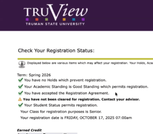 Registration Status landing page