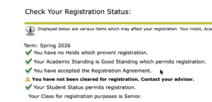 Registration Status landing page