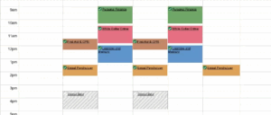 Example of registration screen with schedule
